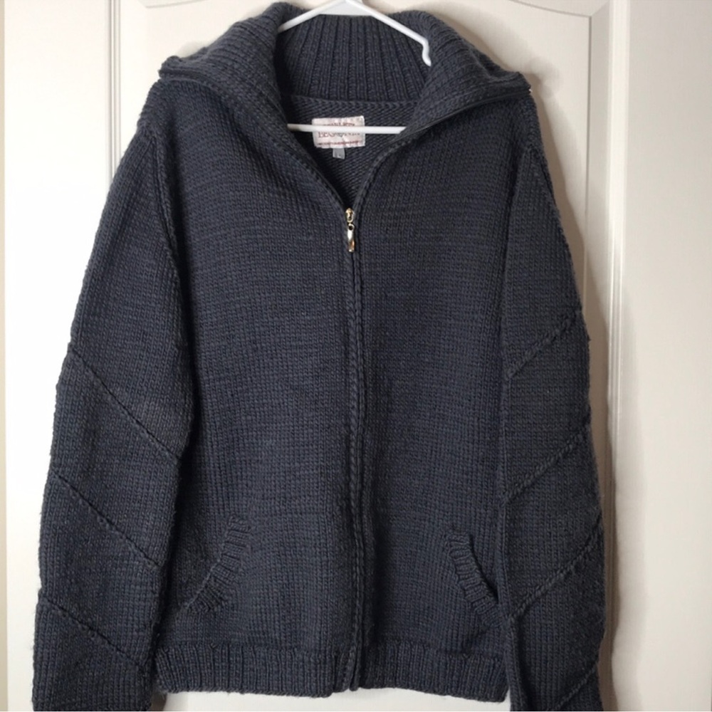 Scarlet Begonia Full Zip Cardigan Sweater 100% Wool Navy Blue Large